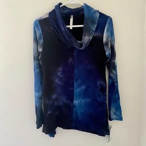 New Forgotten Grace Women’s Blue Tie Dye Cowl Neck Long Sleeve Pullover Tunic S
